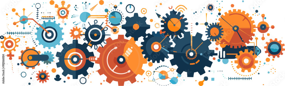 Steampunk gears and cogs in a mechanical contraption. Vector flat ...