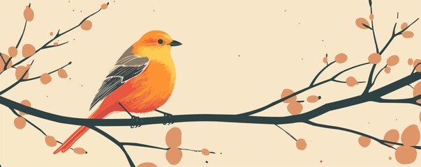 a bird sitting on a branch. vector flat minimalistic isolated illustration.