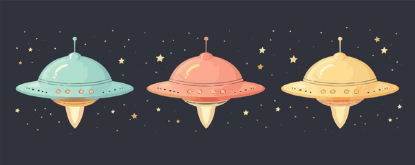 Wall Mural - ufo toys on a blank white background. vector flat isolated illustration.