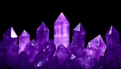 Wall Mural - Pattern of healing magic amethyst crystals isolated with white highlights, png