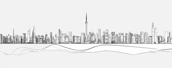 Canvas Print - The skyline is drawn with one continuous line on a white background. vector illustration