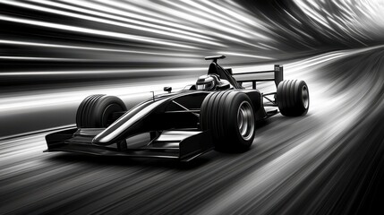 Black Formula   Race Car Speeding on Track