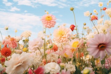 Canvas Print - Colorful flowers sky landscape outdoors.