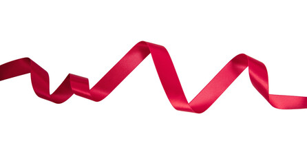 Wall Mural - red ribbon curly isolated on white, transparent, satin festive christmas present decoration