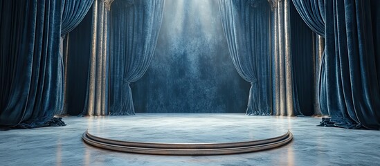 Wall Mural - stage with blue velvet curtains