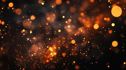 A vibrant display of glowing orange particles against a dark background, creating a dynamic and energetic atmosphere.