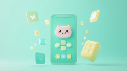 A playful smartphone design featuring cute icons and a friendly character.