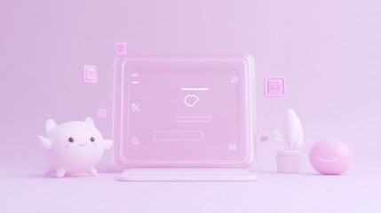 Wall Mural - A cute, pastel-themed digital interface with playful elements and a friendly character.