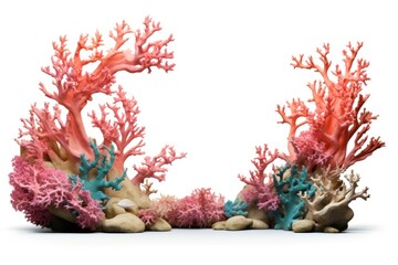 Poster - Coral reef and seaweed aquarium nature white background.