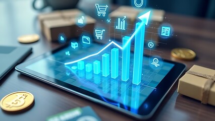 Wall Mural - a financial growth chart depicting the rise of e-commerce, showing increasing revenue and market val