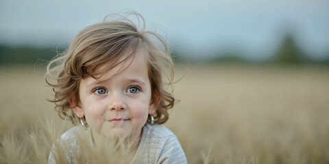 Wall Mural - a little boy in a field of wheat outdoor nature