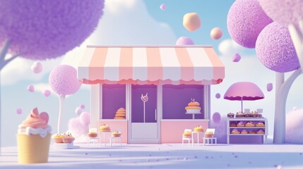 Sticker - A whimsical dessert shop with pastel colors and sweet treats.