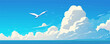 © Влада Яковенко - Design an illustration of a bird flying freely in a clear blue sky with fluffy white clouds. Vector flat minimalistic isolated illustration
