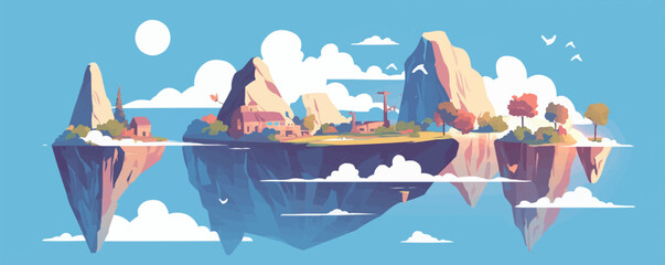 Wall Mural - Dreamy landscape with floating islands. Vector flat minimalistic isolated illustration.