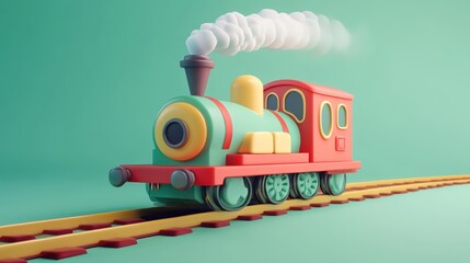 Canvas Print - A colorful toy train on tracks, designed for playful aesthetics and child-friendly appeal.