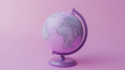 Poster - A purple globe on a pink background, illustrating geographical features and education.