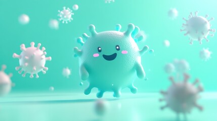 Sticker - A cute, cartoonish virus character surrounded by smaller virus illustrations.