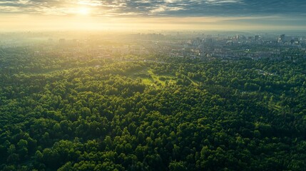 Wall Mural - Urban sprawl encroaching on a green forest