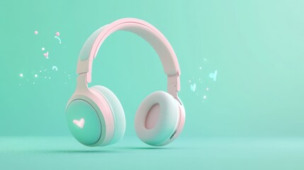 Canvas Print - A pair of stylish pastel headphones on a soft background, conveying a playful vibe.