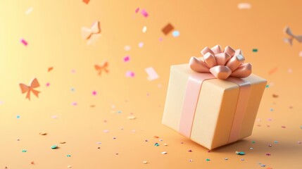 Poster - A beautifully wrapped gift box with a bow, surrounded by colorful confetti.