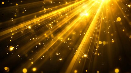 A radiant display of golden light beams and sparkling particles, creating a festive and uplifting atmosphere.