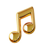 A glossy gold music note symbol, isolated over a transparent background. PNG