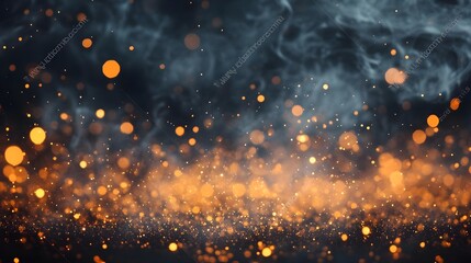 Canvas Print - Abstract Golden Bokeh Lights & Smoke, Dark Background