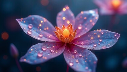 Wall Mural - Macro Photography of Beautiful Pink Flower with Drops