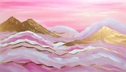 Wall Mural - A beautiful world of romantic landscapes, pink and gold intertwined.