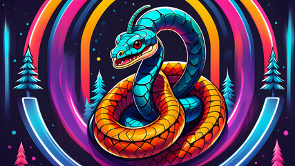 Wall Mural - year of the snake. cartoon snake on a New Year's background. New Year 2025