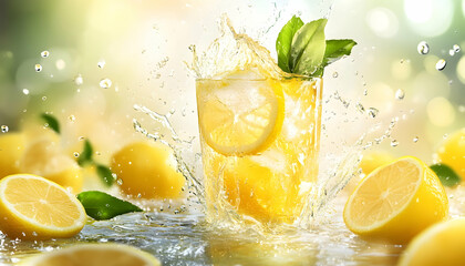 Wall Mural - Summer cool lemon cold drink poster background   