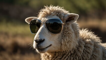 Wall Mural - A sheep with a cool attitude and stylish sunglasses.