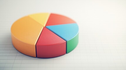 A 3D pie chart placed on a graph paper background, symbolizing financial data analysis and business performance metrics.