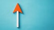 © ArtifyGraphy - An orange upward-pointing arrow on a blue background, representing growth, progress, and forward movement in a minimalist design.