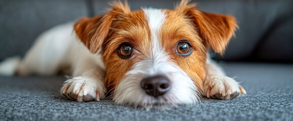 Wall Mural - Cute Puppy Dog Resting on a Couch