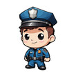 © EvgeniyBobrov - Cute little boy, hero policeman in blue uniform, cartoon character on white
