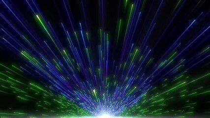 Wall Mural - bright radial light beams. abstract background in blue and green neon glow color. light burst in uni