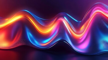 A vibrant, abstract wave of colorful light and reflections, creating a dynamic visual effect.