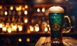© Sanan - Mug of beer on a wooden table in a pub or bar. ai generative