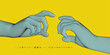 © Login - Two hands try to reach each other's fingers. Concept of human relation, togetherness or partnership. 3D vector illustration. Can be used for advertising, marketing or presentation.