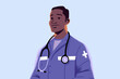 © Connect Images - Smiling medical professional with a stethoscope around his neck wearing a blue scrub top.