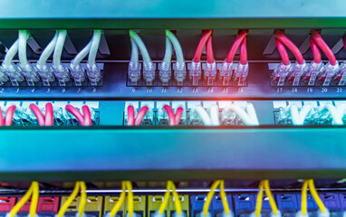 Canvas Print - Network panel, switch and cable in data center