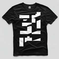 Wall Mural - A black t-shirt with a white abstract geometric design.