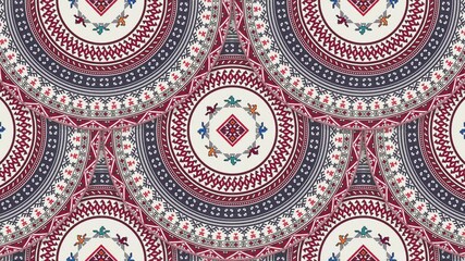 Canvas Print - Motion graphic seamless loop pattern with traditional Georgian embroidery symbols