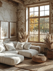 Canvas Print - Cozy living room with a large window and natural light.