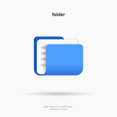 Poster - 3d folder icon isolated on white background. Document symbol. 3d file icon. Binder sign modern, simple, vector, icon for website design, mobile app, ui. Vector Illustration