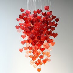 Canvas Print - A cascade of red, pink, and clear glass hearts hang from a white ceiling, creating a unique and beautiful display of love and light.