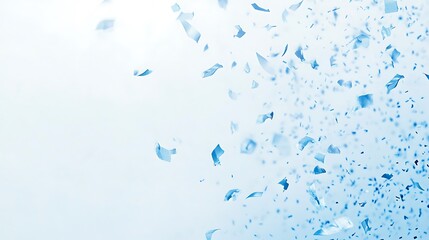 a serene blue background with floating paper-like fragments creating a tranquil atmosphere.