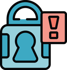 Poster - Digital illustration of a padlock with an exclamation point warning sign, representing a security breach