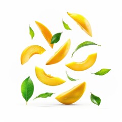 Wall Mural - Fresh mango slices with leaves